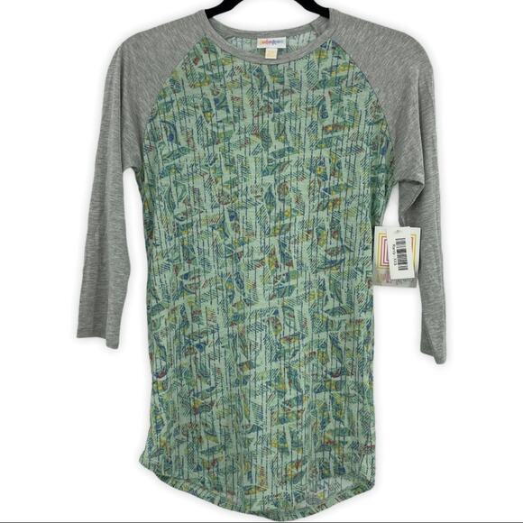 Lularoe Randy T Shirt Raglan Womens Baseball Tee Abstract Green XXS NEW - Picture 1 of 7